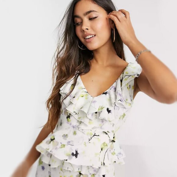 NEW Satin Ruffle Maxi Dress in Soft Floral. VACATION DRESS, Size: 6 - Picture 3 of 4